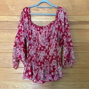 Y2K Citi Woman paisley pleated lettuce trim paisley print top